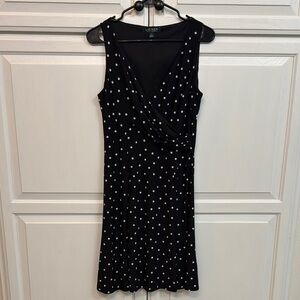 Ralph Lauren Black Polka Dot Midi Dress. Size 10. Stretchy. Classic casual